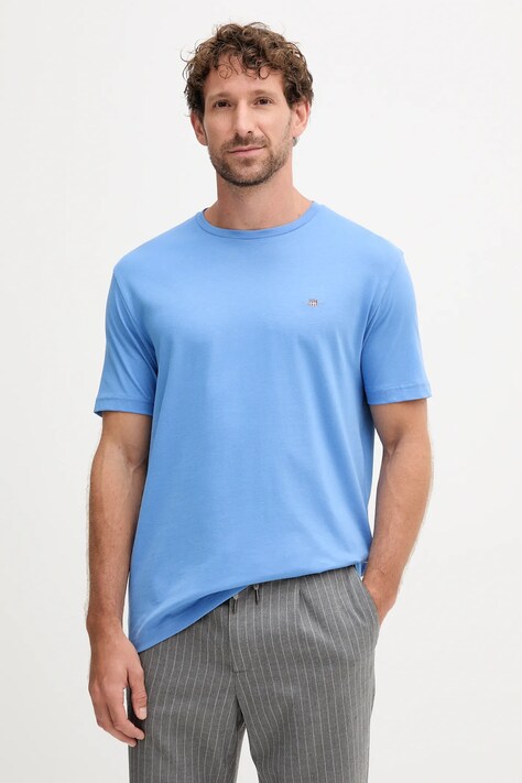 Gant t-shirt bawełniany męski kolor niebieski gładki