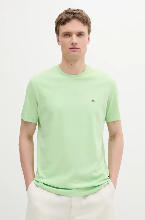 Gant t-shirt bawełniany męski kolor zielony gładki