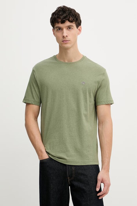 Gant t-shirt bawełniany męski kolor zielony gładki 2003184