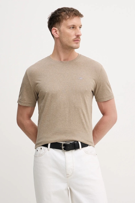 Gant t-shirt bawełniany męski kolor beżowy gładki 2003184