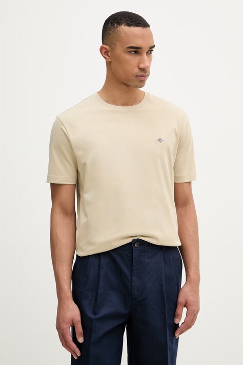 Gant T-shirt męski bawełniany beżowy 2003184