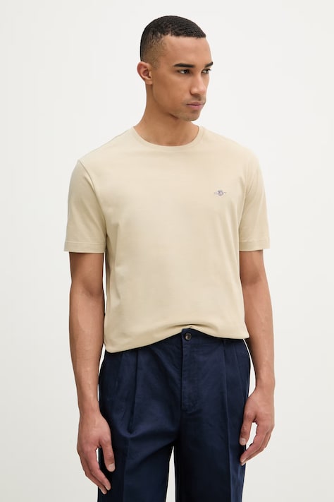 Gant T-shirt męski bawełniany beżowy 2003184