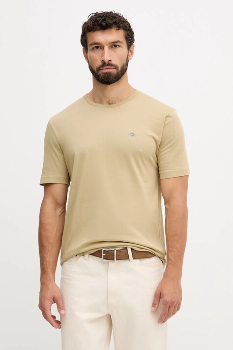 Gant t-shirt bawełniany męski kolor zielony gładki