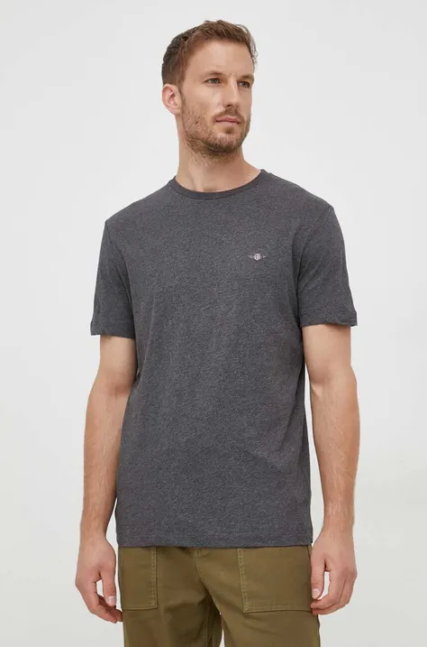 Bavlnené tričko Gant šedá farba, jednofarebný