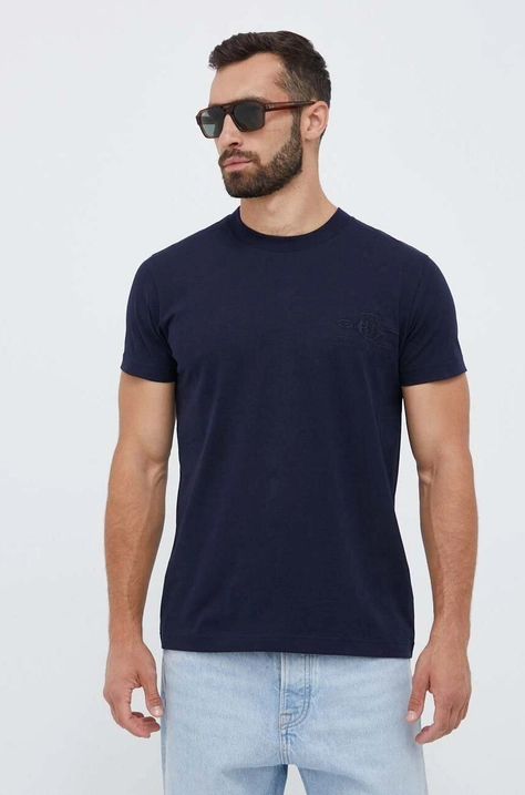 Gant tricou din bumbac culoarea albastru marin, cu imprimeu