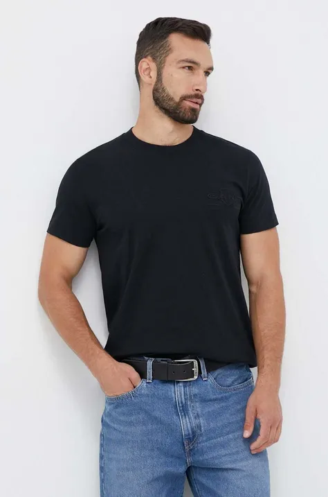 Pamučna majica Gant boja: crna, s aplikacijom