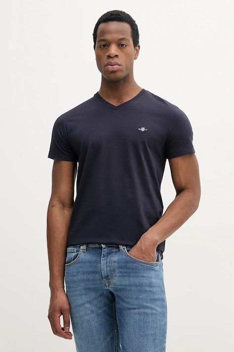 Gant tricou din bumbac barbati, culoarea albastru marin, neted