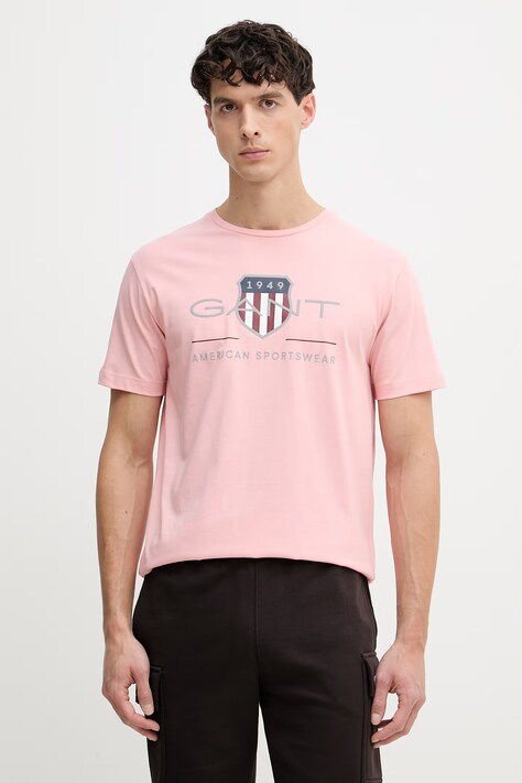 Gant t-shirt bawełniany kolor różowy z nadrukiem