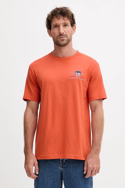 Gant t-shirt bawełniany kolor pomarańczowy z aplikacją