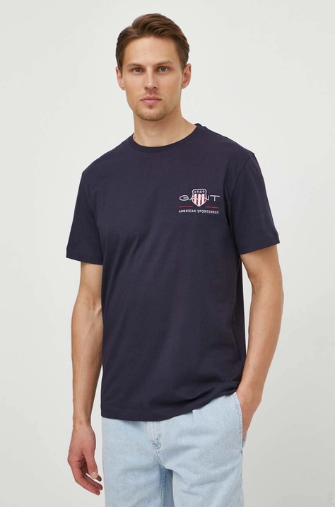 Gant tricou din bumbac culoarea albastru marin, cu imprimeu