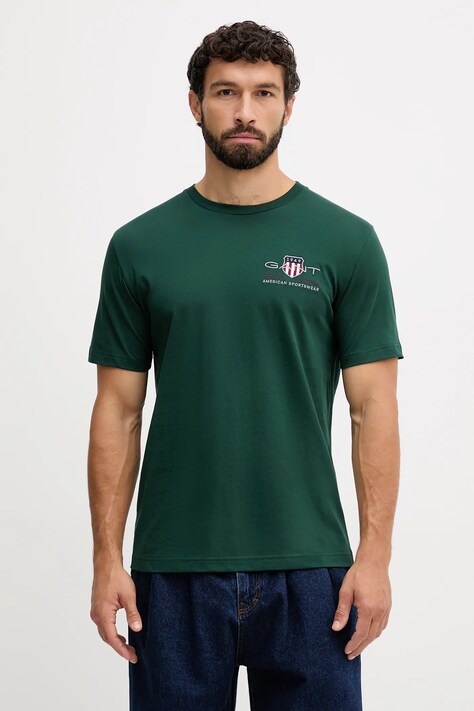 Gant t-shirt bawełniany kolor zielony z aplikacją