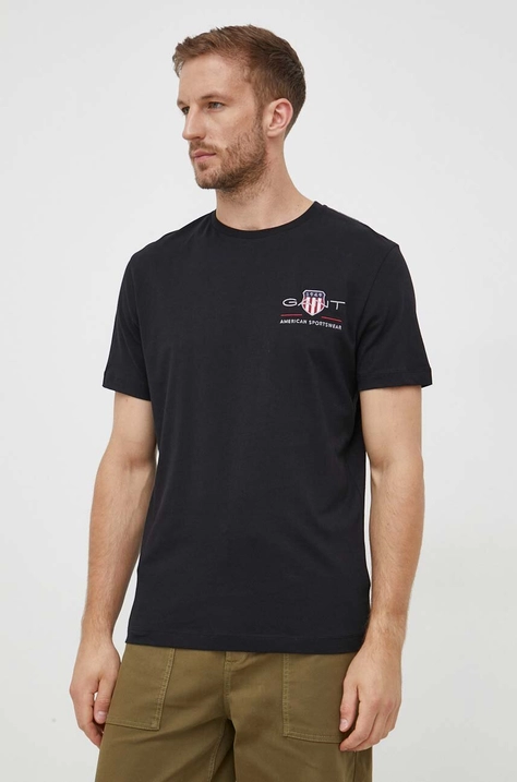 Gant tricou din bumbac culoarea negru, cu imprimeu