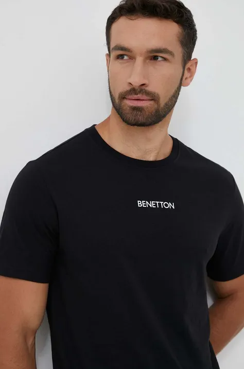 United Colors of Benetton t-shirt bawełniany kolor czarny z nadrukiem