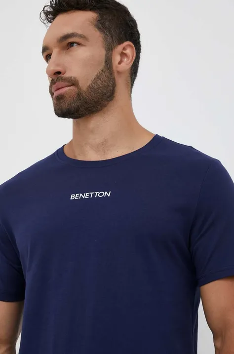 Bavlnené tričko United Colors of Benetton tmavomodrá farba, s potlačou