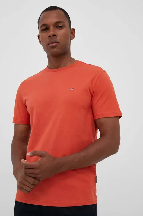 Napapijri t-shirt bawełniany kolor pomarańczowy gładki