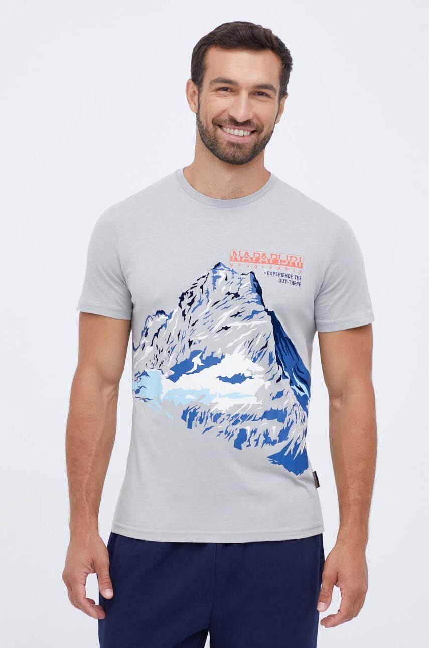 Napapijri t-shirt bawełniany kolor szary z nadrukiem