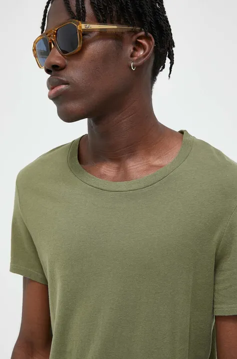 Bavlnené tričko American Vintage zelená farba, jednofarebné