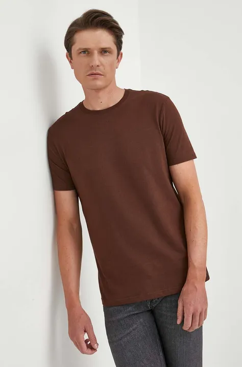 United Colors of Benetton t-shirt bawełniany kolor brązowy gładki