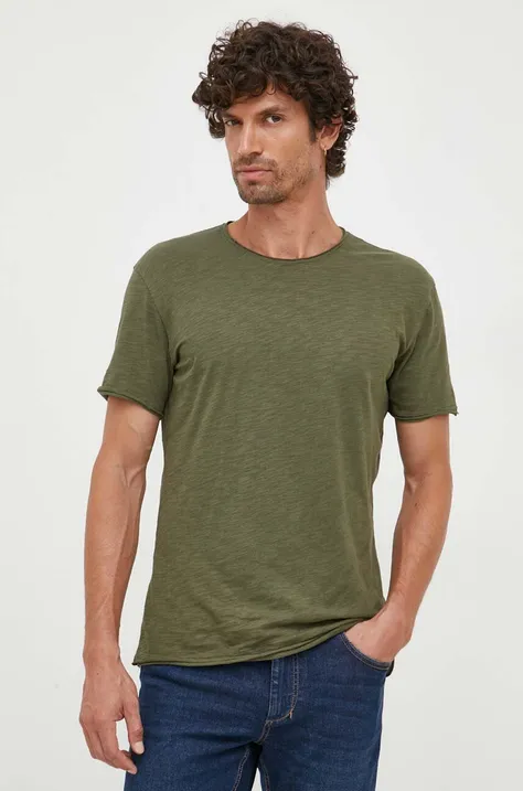 Sisley t-shirt bawełniany kolor zielony gładki