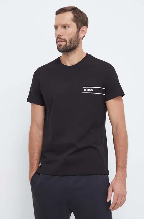 Pamučna majica BOSS boja: crna, s tiskom