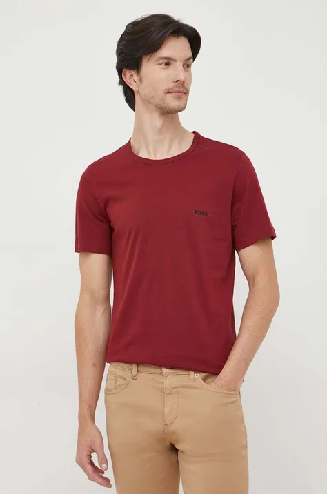 Bavlnené tričko BOSS 3-pak bordová farba, jednofarebný