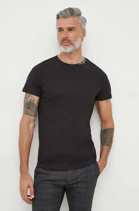 Pamučna majica Tommy Hilfiger za muškarce, boja: crna, bez uzorka