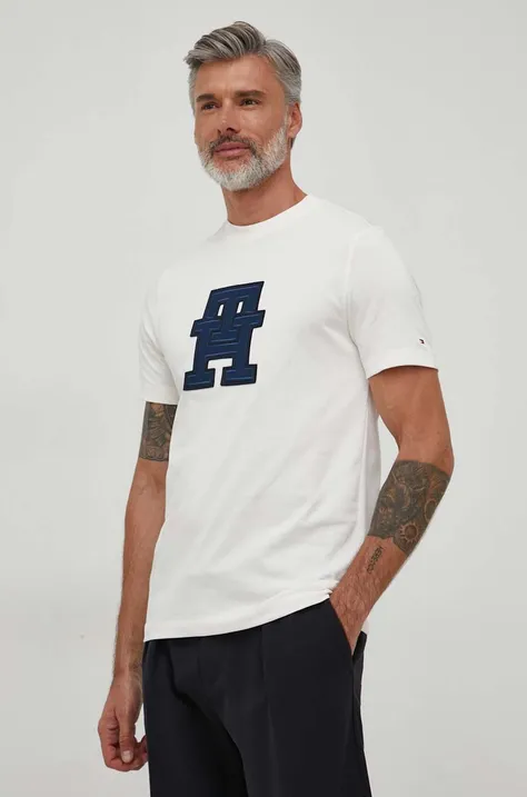 Бавовняна футболка Tommy Hilfiger колір білий з аплікацією
