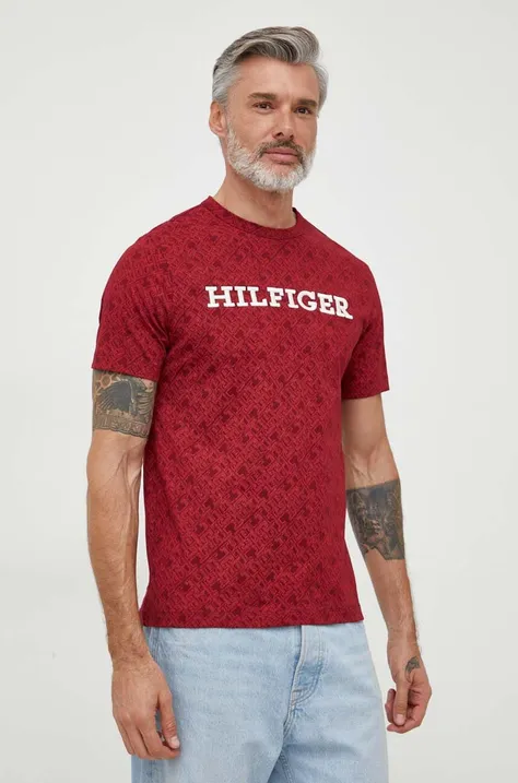 Pamučna majica Tommy Hilfiger za muškarce, boja: bordo, s uzorkom