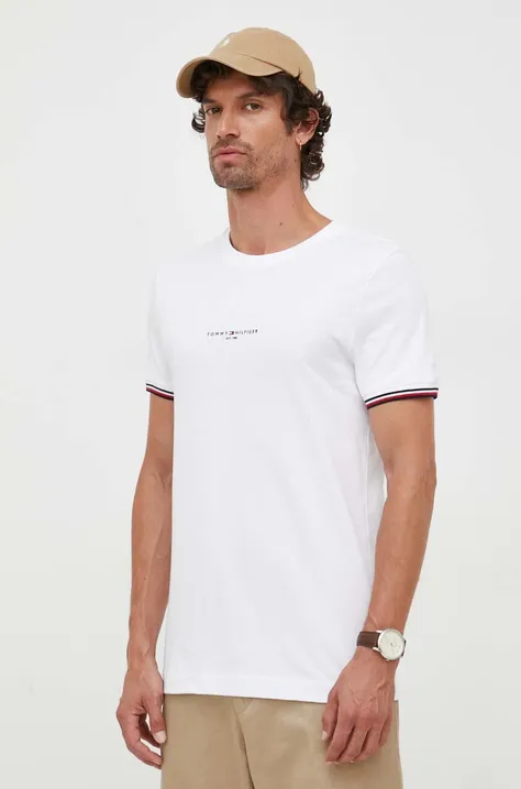Bavlněné tričko Tommy Hilfiger bílá barva, s aplikací, MW0MW32584