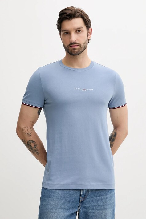 Tommy Hilfiger tricou din bumbac culoarea bleumarin, cu imprimeu, MW0MW32584