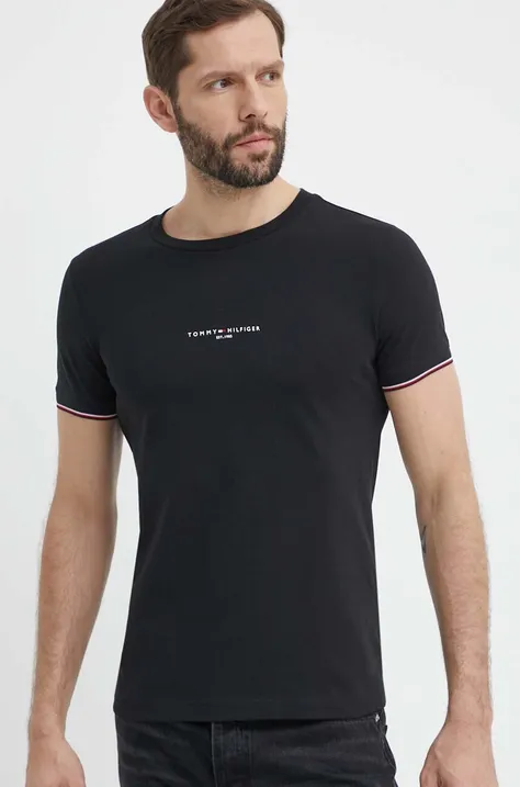 Tommy Hilfiger pamut póló sötétkék, férfi, nyomott mintás