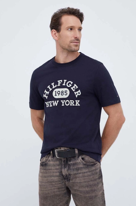 Tommy Hilfiger tricou din bumbac culoarea albastru marin, cu imprimeu