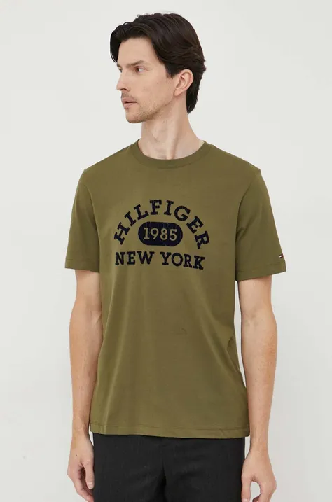 Памучна тениска Tommy Hilfiger в зелено с апликация