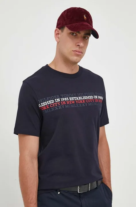 Tommy Hilfiger t-shirt bawełniany kolor granatowy z nadrukiem