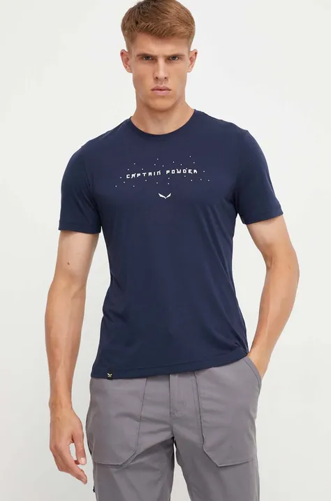 Salewa t-shirt sportowy Pure Snow Captain Dry kolor niebieski z nadrukiem