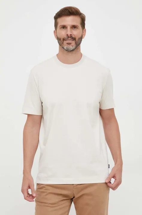 Βαμβακερό μπλουζάκι BOSS χρώμα: μπεζ