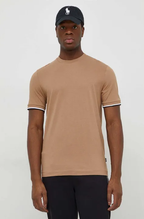 Βαμβακερό μπλουζάκι BOSS χρώμα: μπεζ