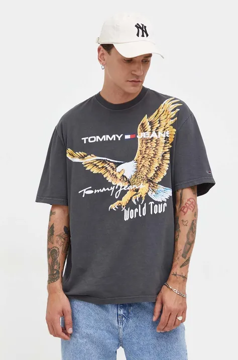 Bavlnené tričko Tommy Jeans pánsky, šedá farba, s potlačou