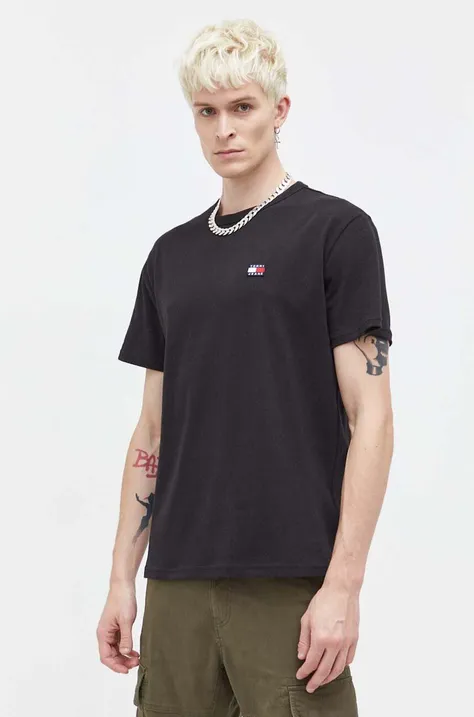 Pamučna majica Tommy Jeans boja: crna, s aplikacijom