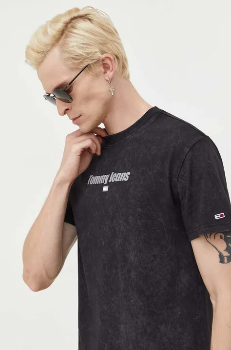 Tommy Jeans t-shirt bawełniany kolor czarny z nadrukiem
