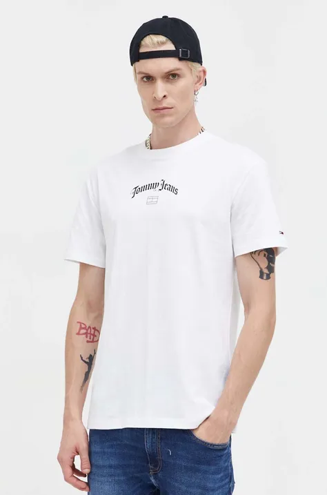 Tommy Jeans t-shirt bawełniany kolor biały z nadrukiem