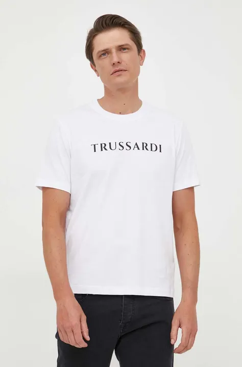 Бавовняна футболка Trussardi колір білий з принтом