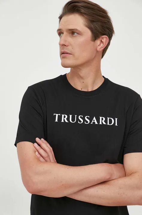 Бавовняна футболка Trussardi колір чорний з принтом