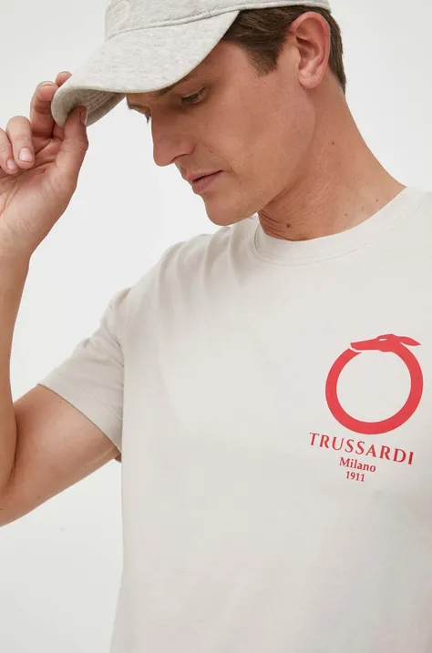 Бавовняна футболка Trussardi колір бежевий з принтом