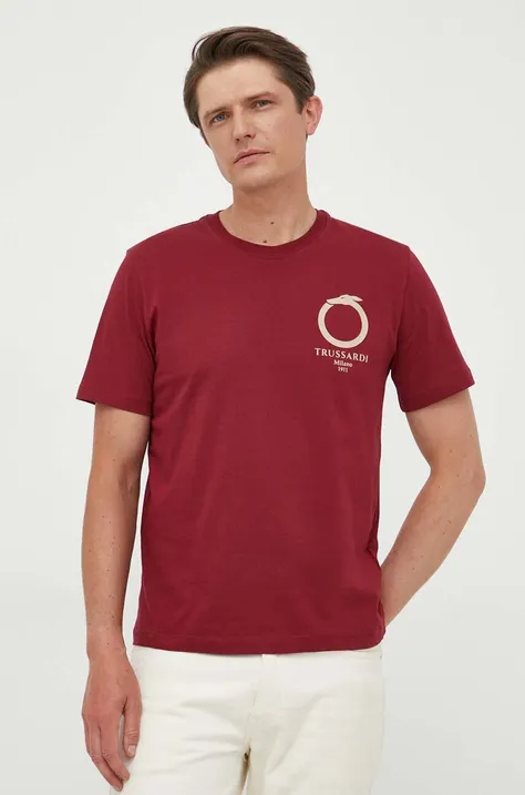 Бавовняна футболка Trussardi колір бордовий з принтом