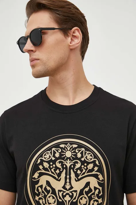 Trussardi t-shirt bawełniany męski kolor czarny z nadrukiem
