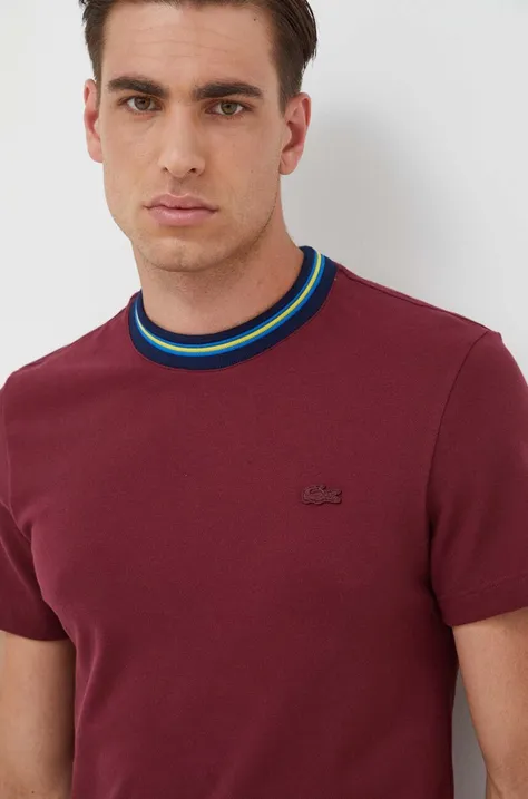 Lacoste t-shirt męski kolor bordowy gładki