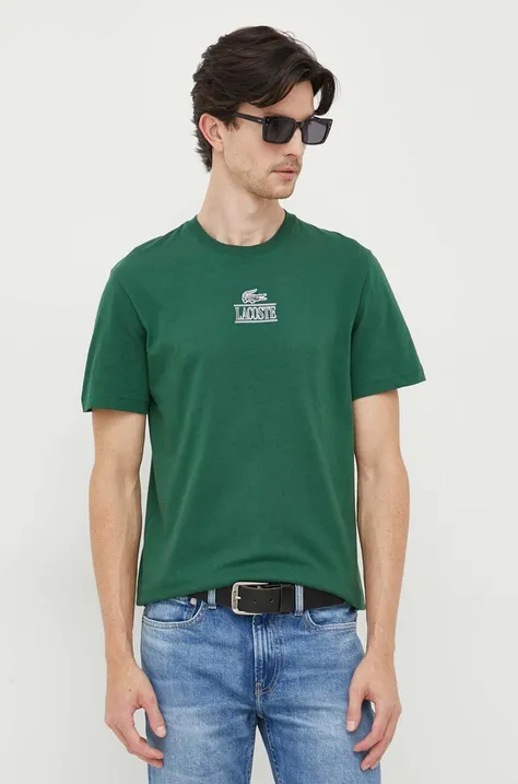 Lacoste t-shirt bawełniany kolor zielony z nadrukiem