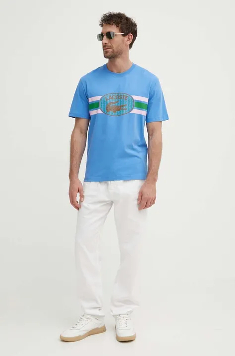 Lacoste t-shirt bawełniany kolor niebieski z nadrukiem