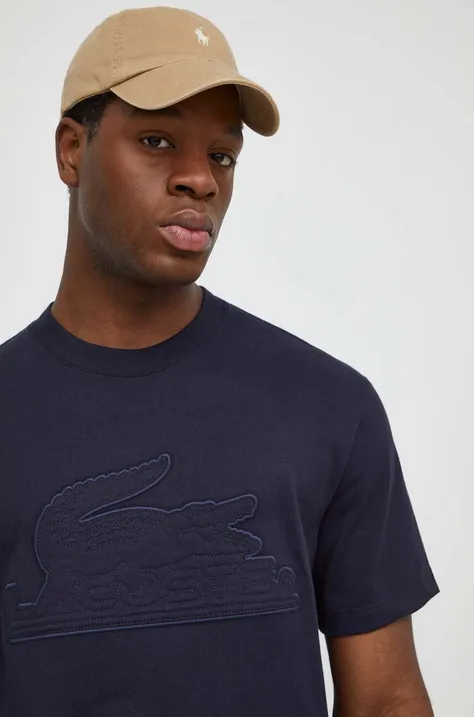 Lacoste t-shirt bawełniany męski kolor niebieski z aplikacją
